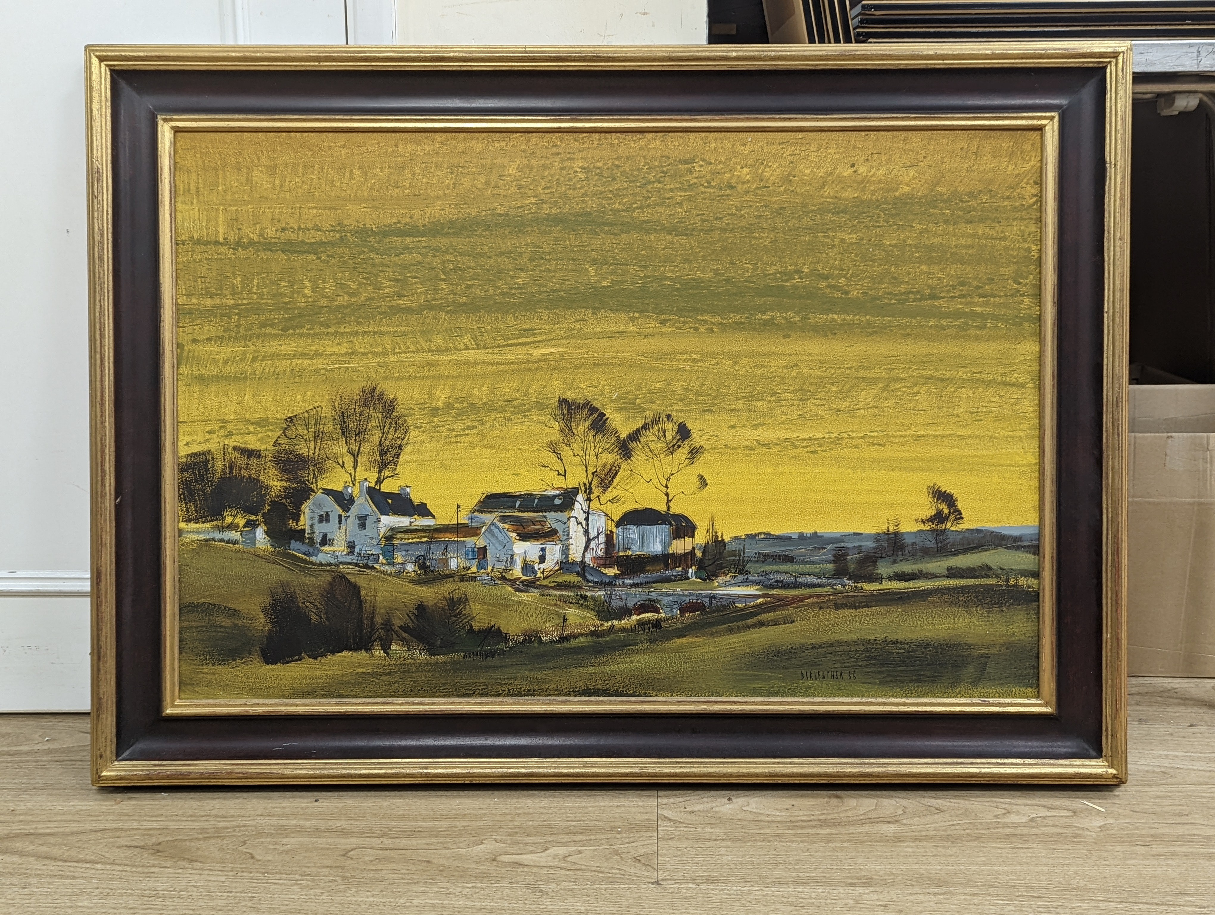 Michael Barnfather (1934-), oil on board, Farm in a landscape, signed and dated '66, 59 x 90cm